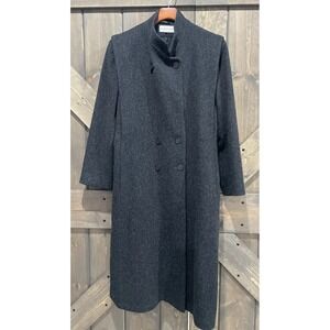 Vintage 100% Pure Wool Double Breasted Long Overcoat Classic Lined Gray Women 18